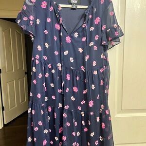 DKNY Blue and Pink Casual Sundress with Flutter Sleeves